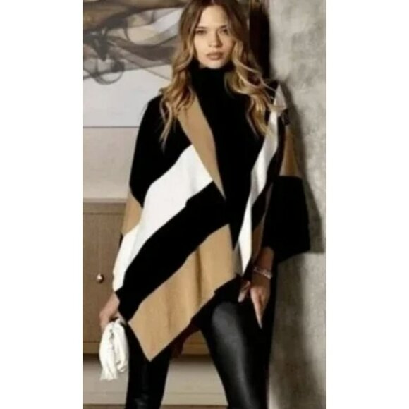Parrish LA $148 Tan Black Stevie Poncho Sweater Wrap NWT - Picture 1 of 7